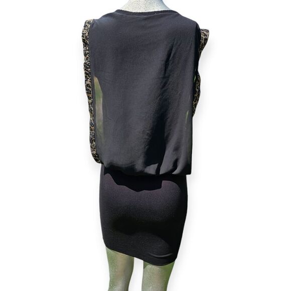 Waggon Paris Sleeveless Black Animal Print Trim Mini Dress Medium - Picture 9 of 10